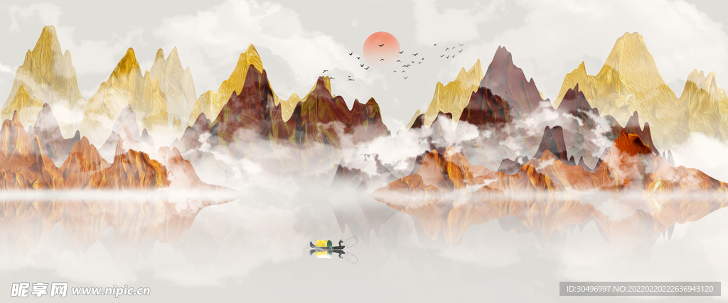 中国风意境水墨山水画