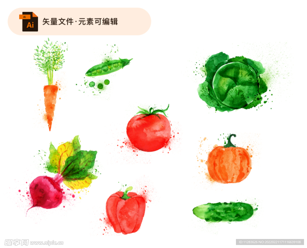 蔬菜水彩风矢量素材