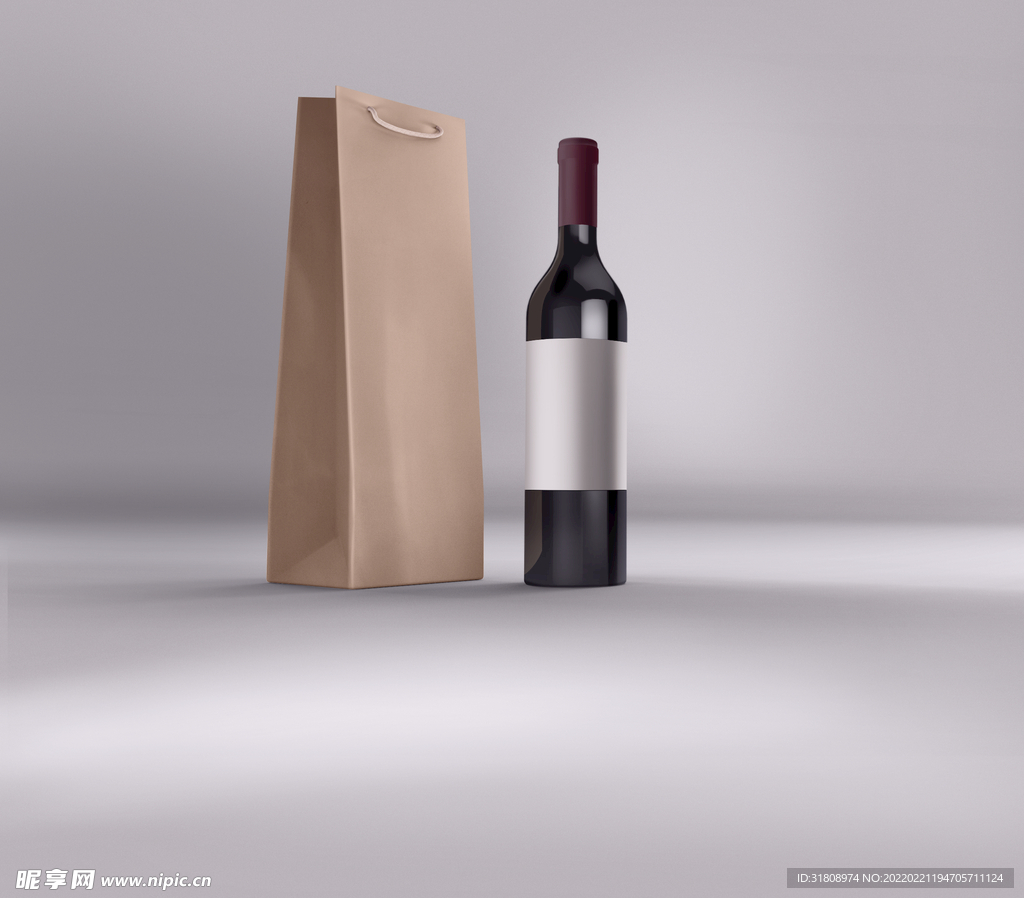 葡萄酒瓶子纸袋子品牌VI样机 