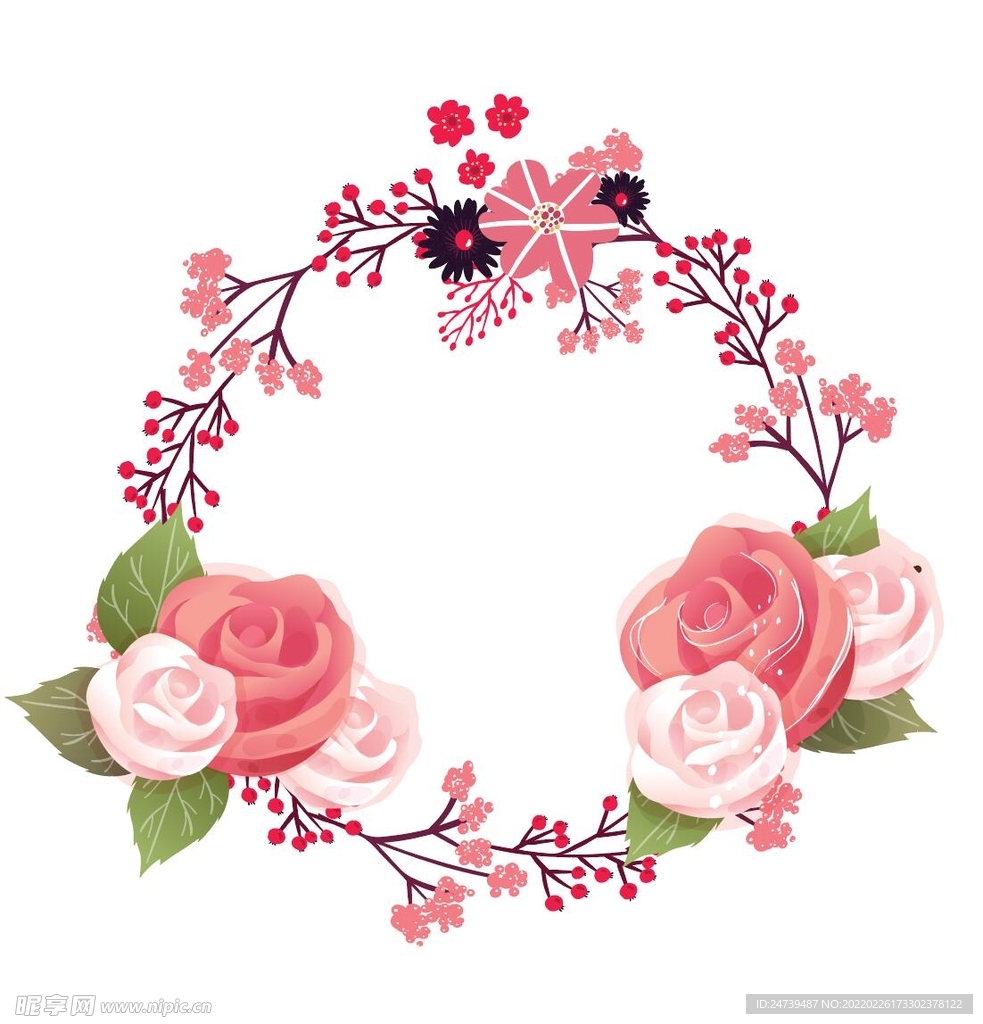 复古花朵花圈框架图示素材矢量图