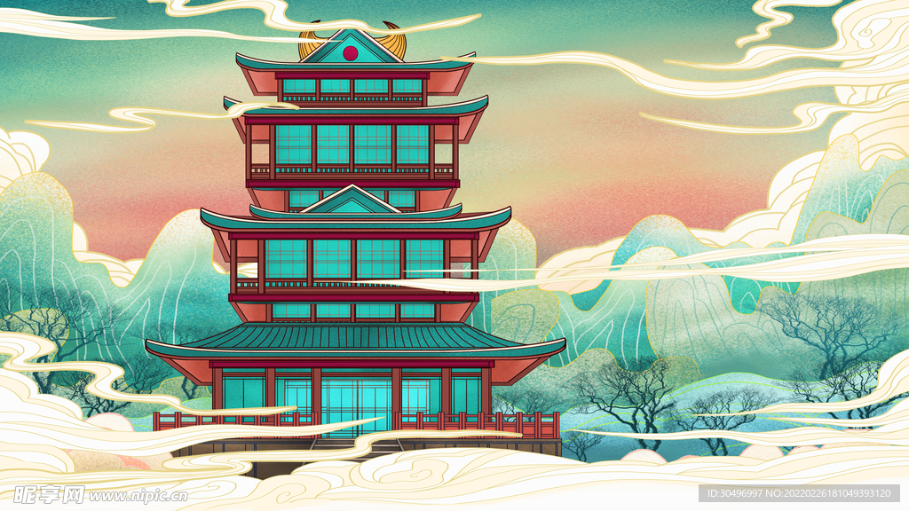 中国风国潮城市地标建筑海报