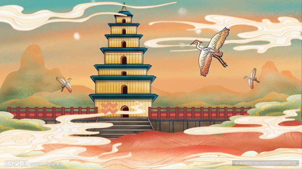 中国风国潮城市地标建筑海报
