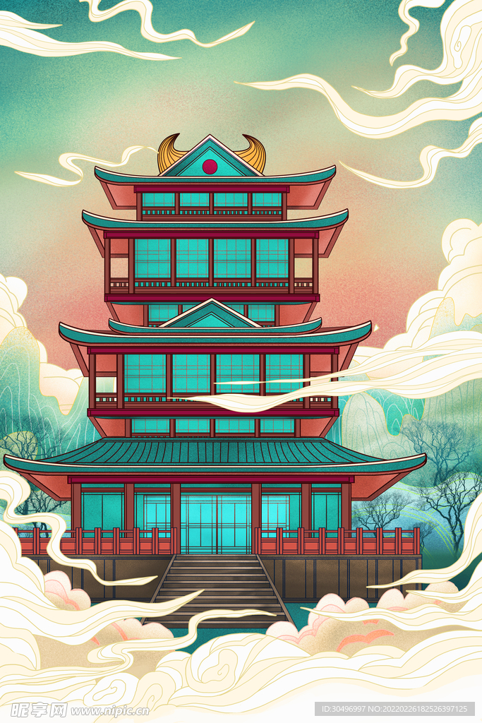 中国风国潮城市地标建筑海报 