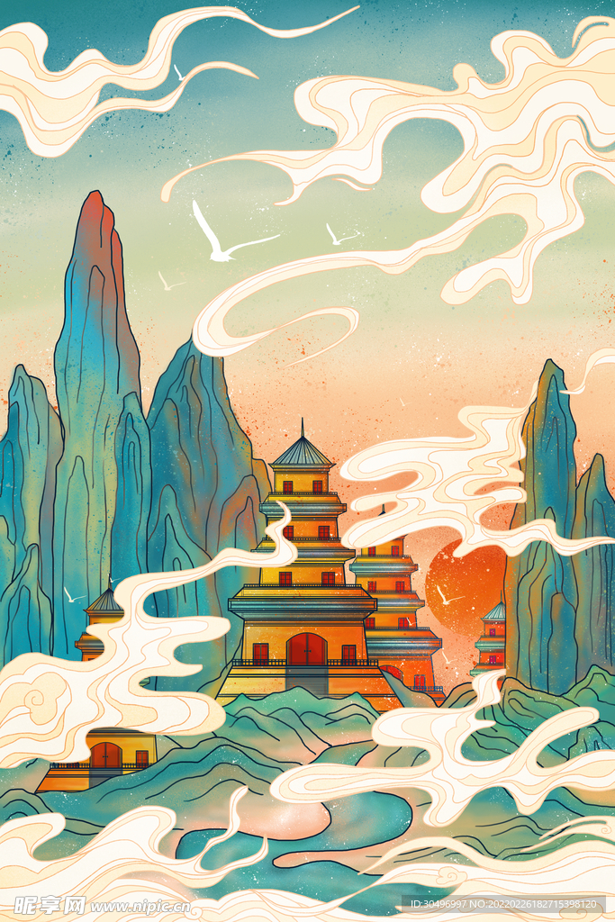 中国风国潮城市地标建筑海报