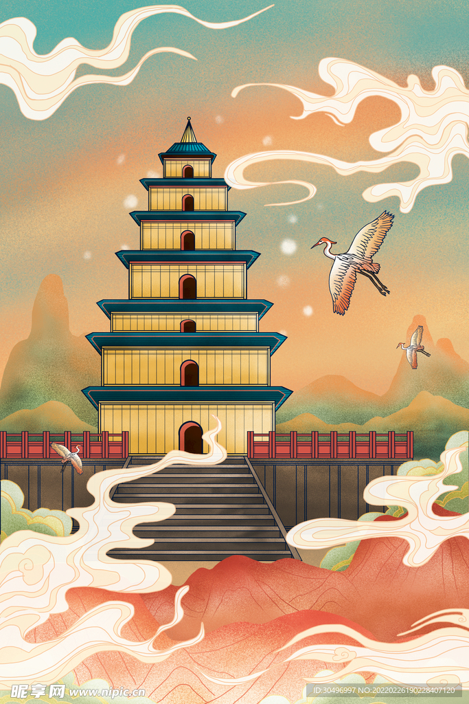 中国风国潮城市地标建筑海报