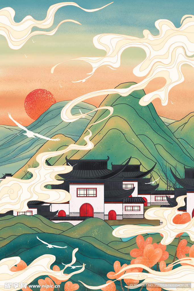 中国风国潮城市地标建筑海报