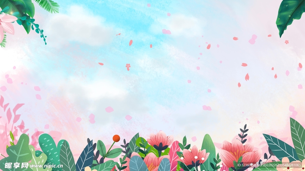 春天绿色系植物创意插画设计