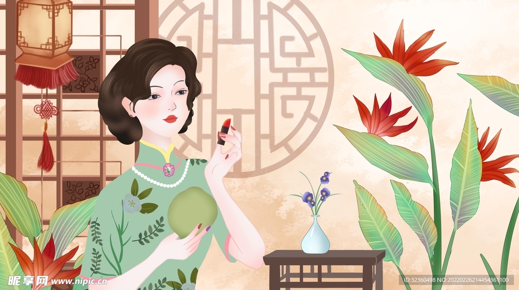 民国复古女神节创意插画设计