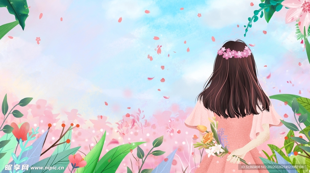 女神背影粉色系创意插画设计