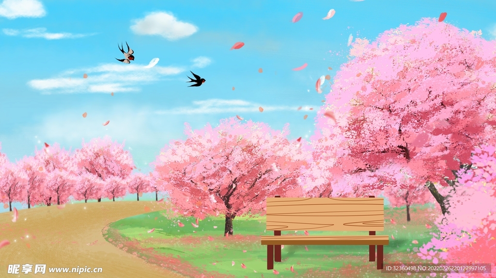 唯美樱花节创意樱花风景插画设计