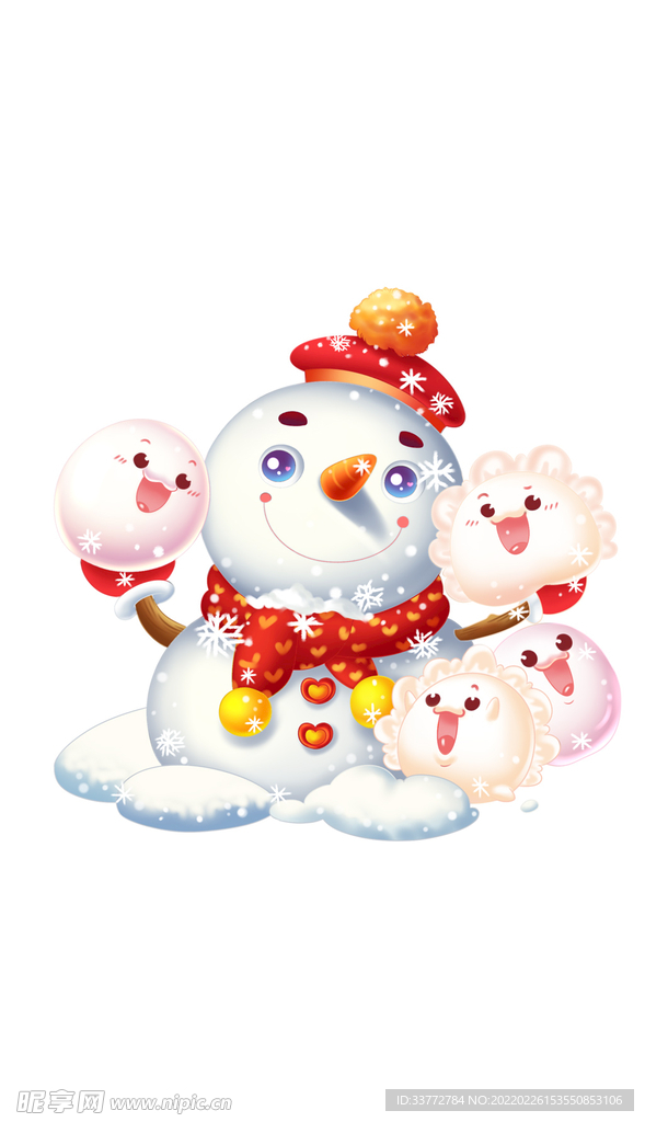 立冬冬至饺子汤圆雪人卡通手绘