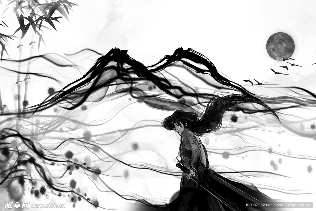 手绘古风插画背景图片