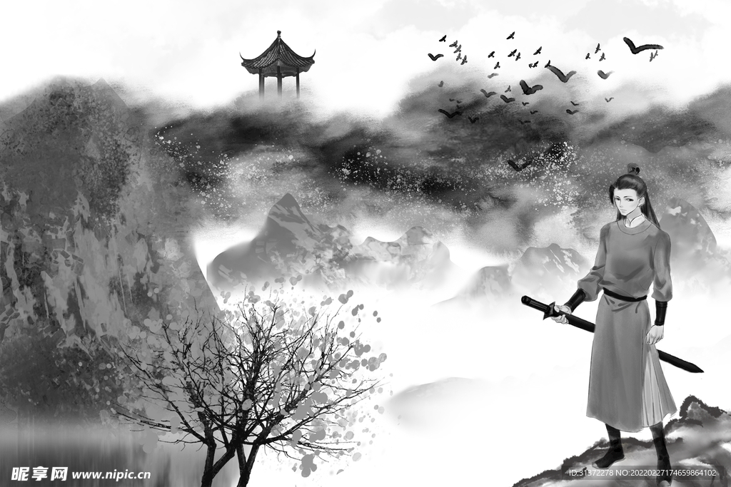 手绘古风插画背景图片