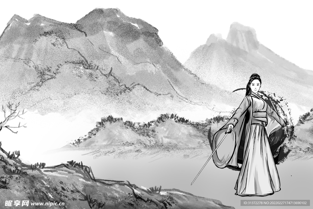 手绘古风插画背景图片