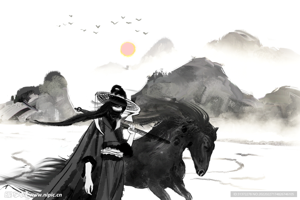 手绘古风插画背景图片