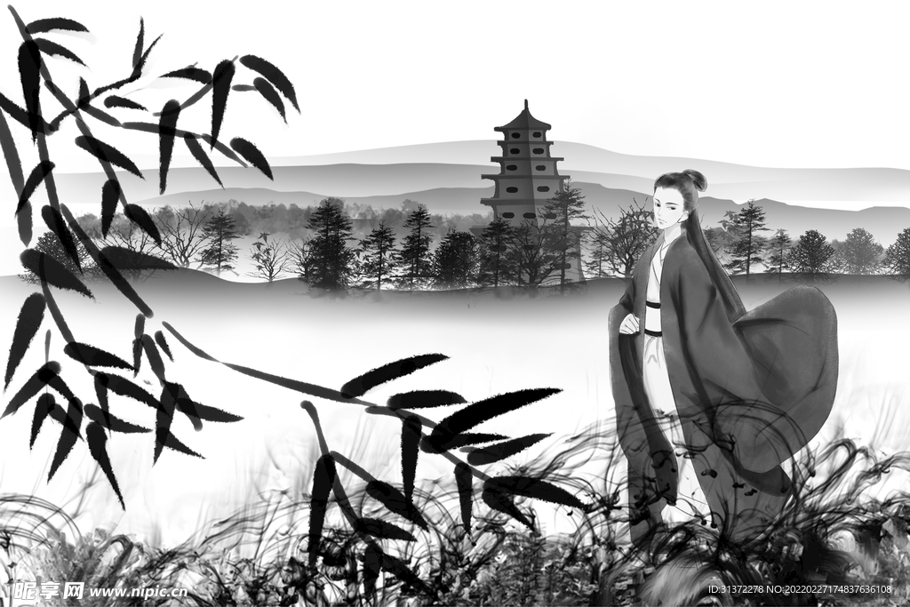 手绘古风插画背景图片