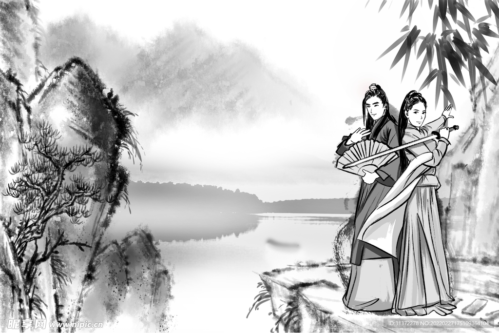 手绘古风插画背景图片