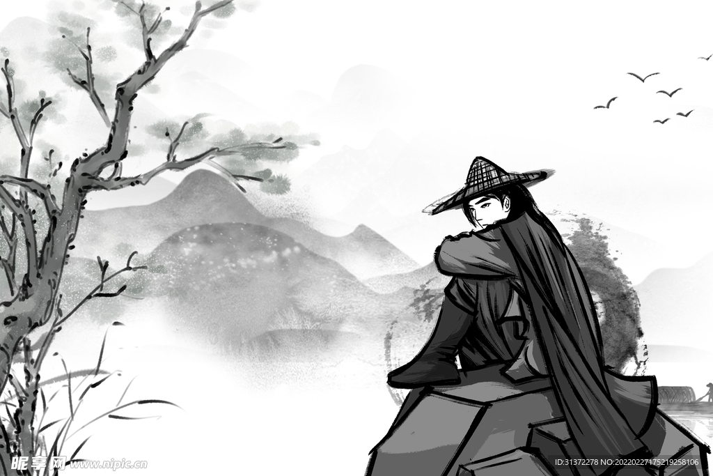 手绘古风插画背景图片