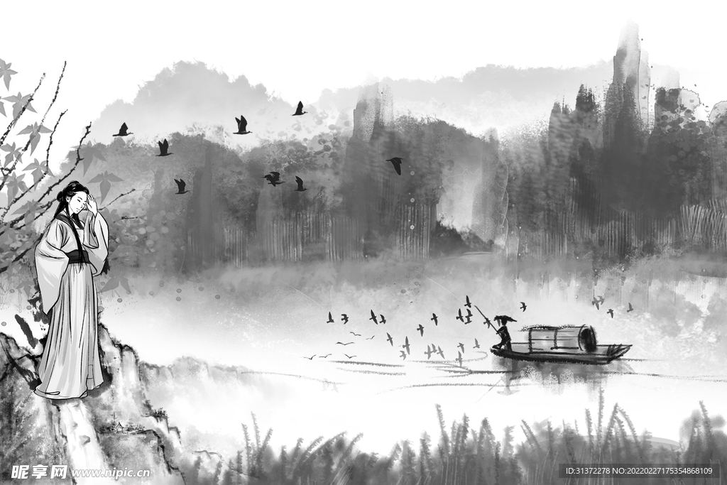  手绘古风插画背景图片