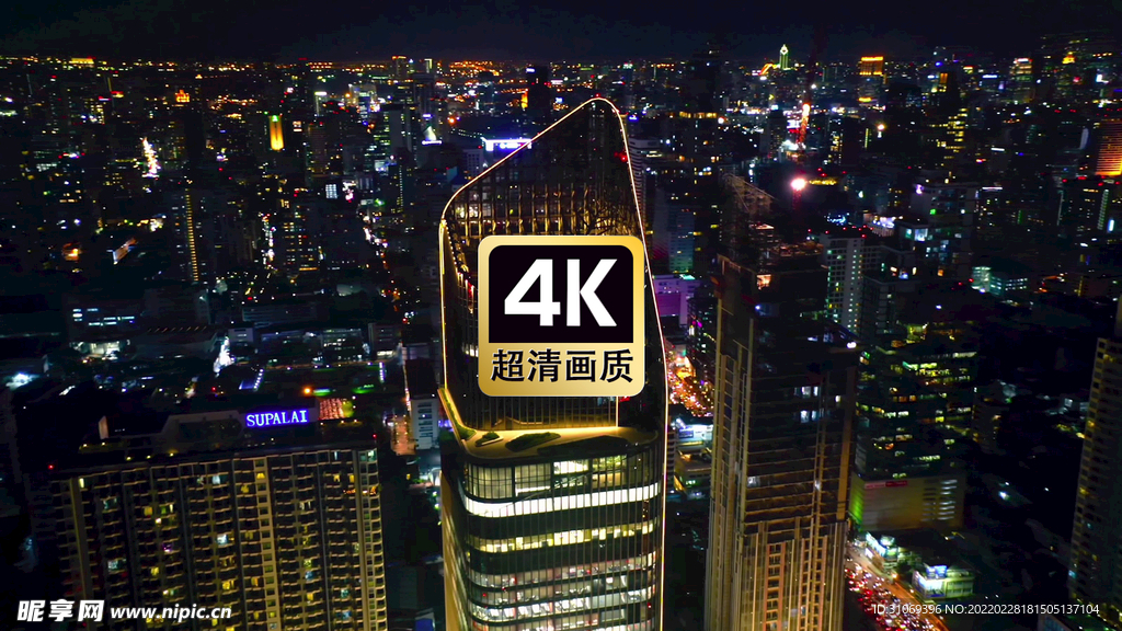 航拍夜晚城市建筑群美景