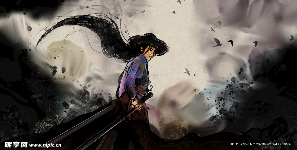 手绘古风插画背景图片