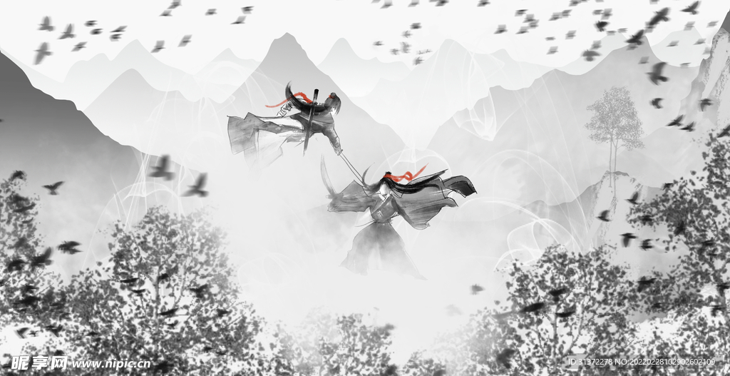 手绘古风插画背景图片