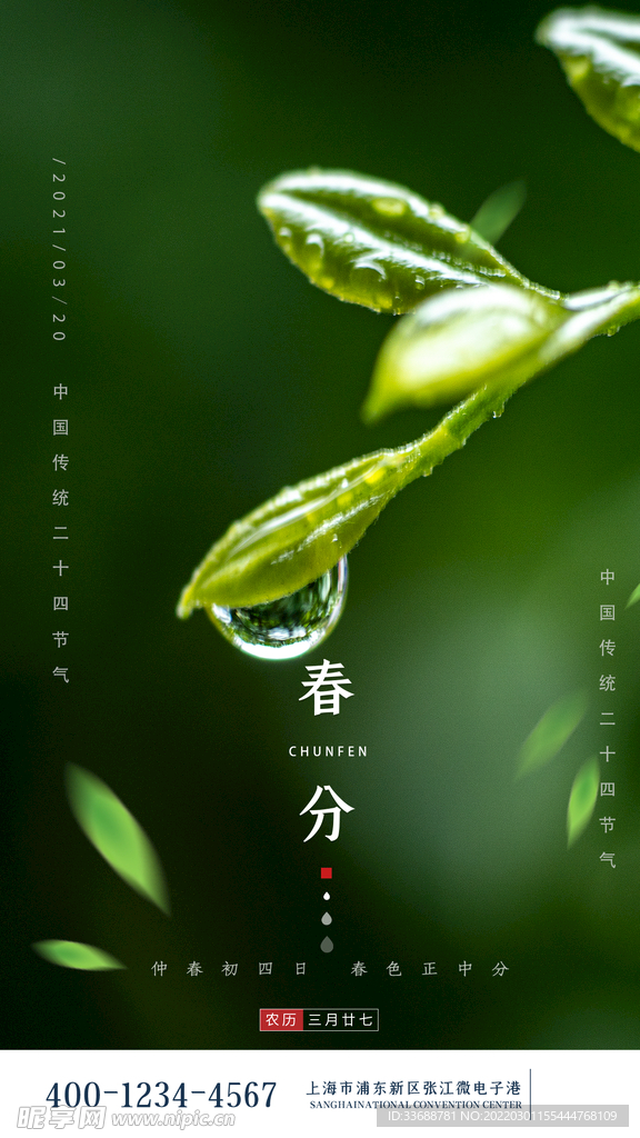 绿色清新创意花朵传统节气海报