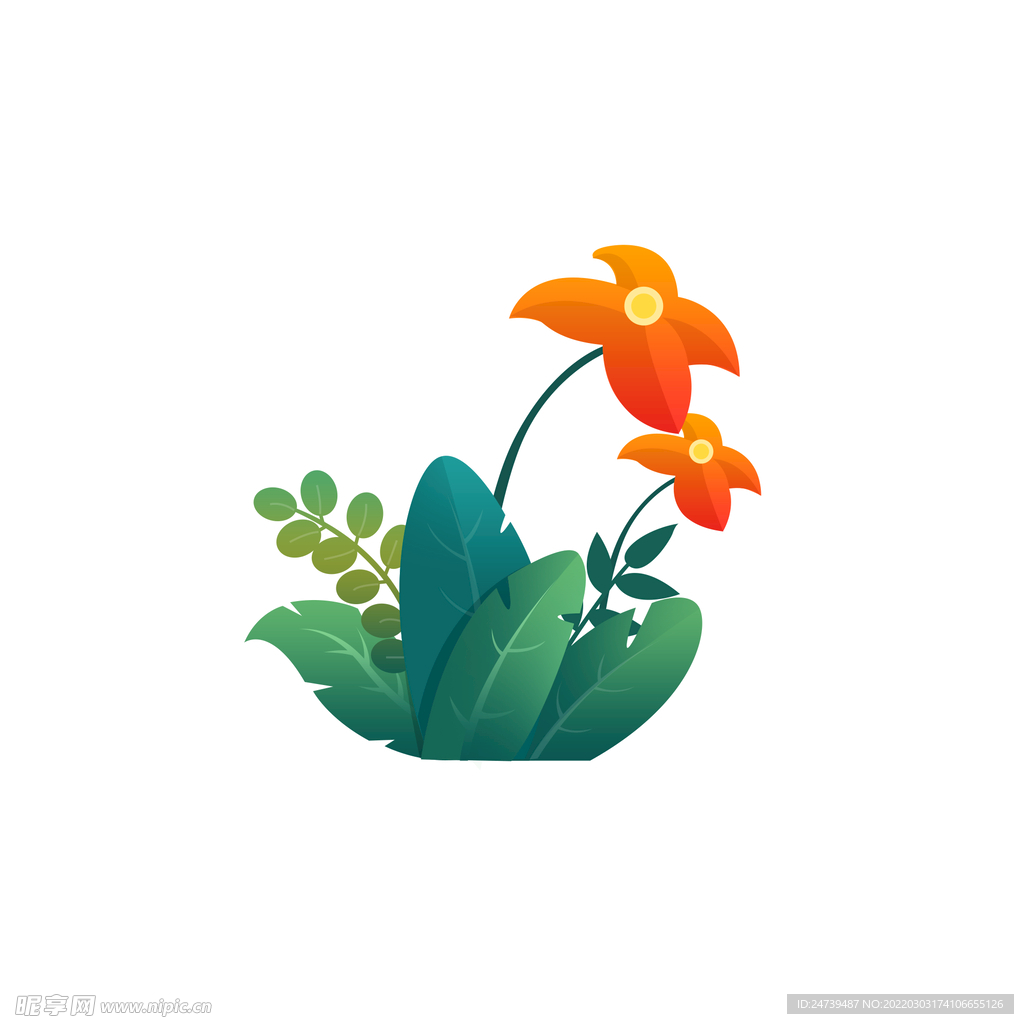 卡通手绘植物花朵元素组合矢量插