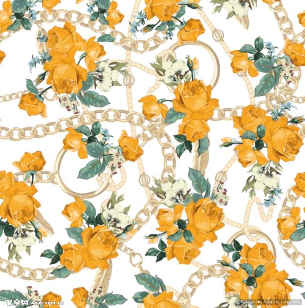 黄色玫瑰 手绘 金色链子