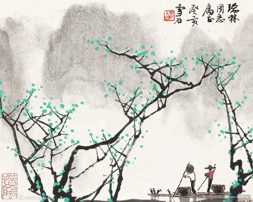 白雪石国画春日渔舟