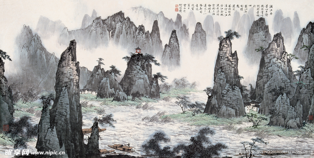 白雪石国画漓江风景