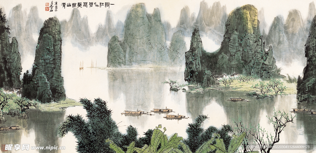 白雪石国画一湾江水碧