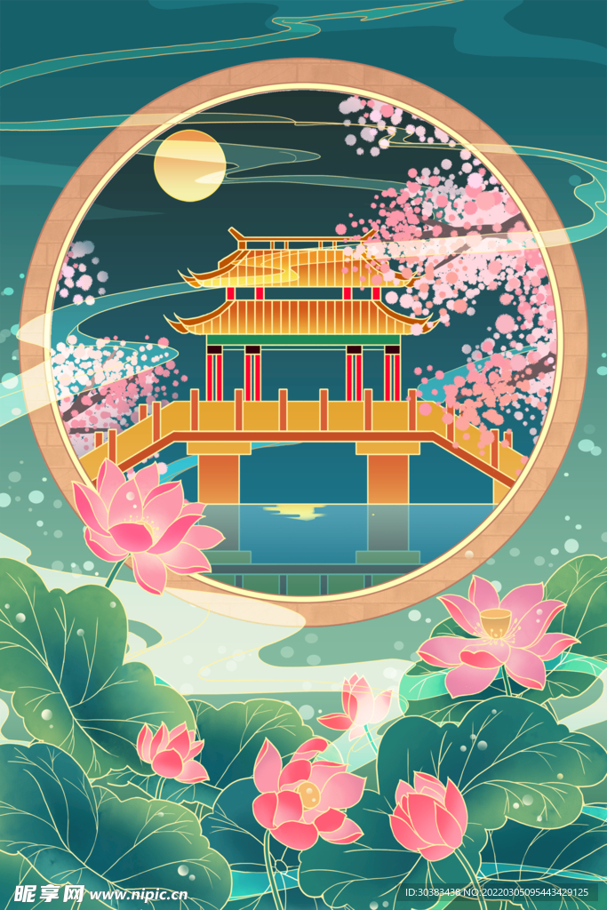 手绘花鸟山水风景画海报素材