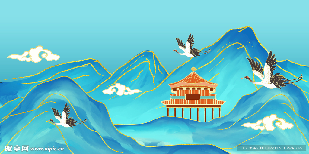 手绘花鸟山水风景画海报素材