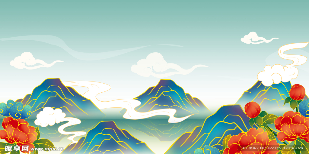 手绘花鸟山水风景画海报素材