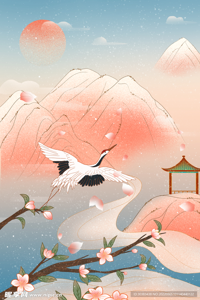 手绘花鸟山水风景画海报素材
