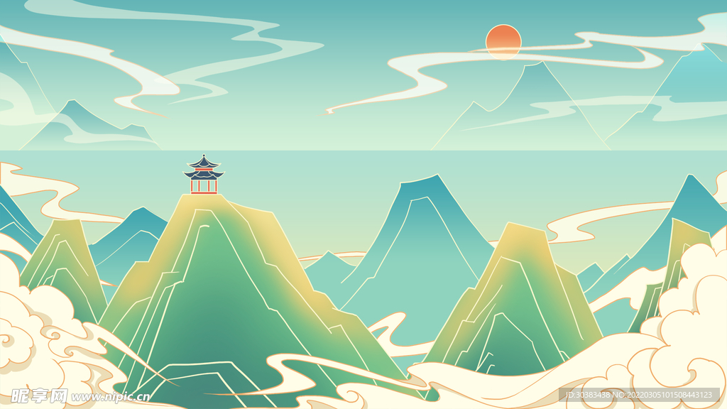 手绘花鸟山水风景画海报素材