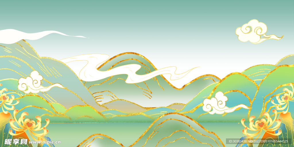 手绘花鸟山水风景画海报素材