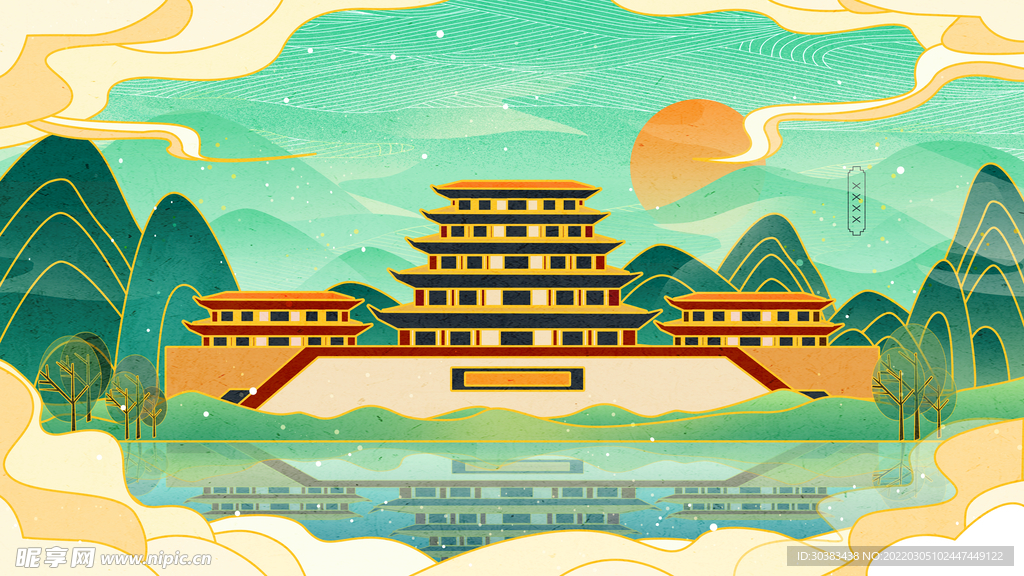 手绘花鸟山水风景画海报素材