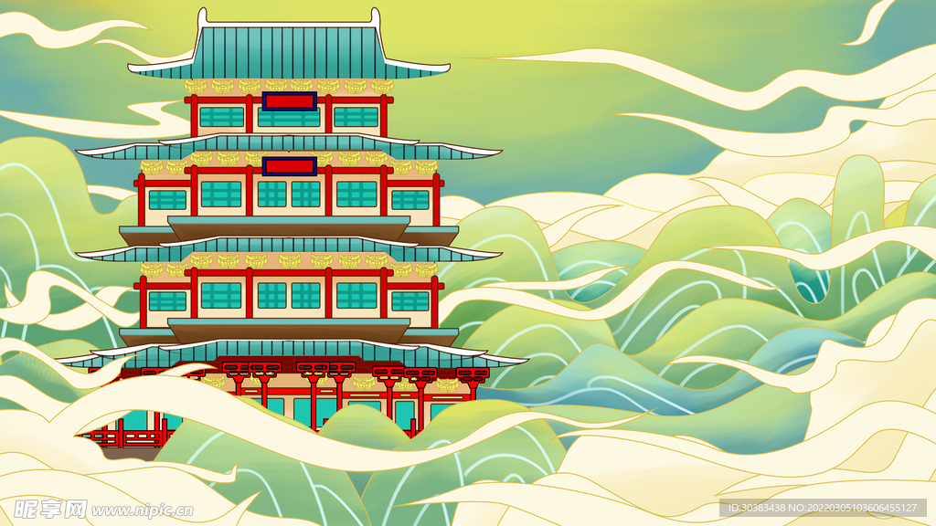 手绘花鸟山水风景画海报素材