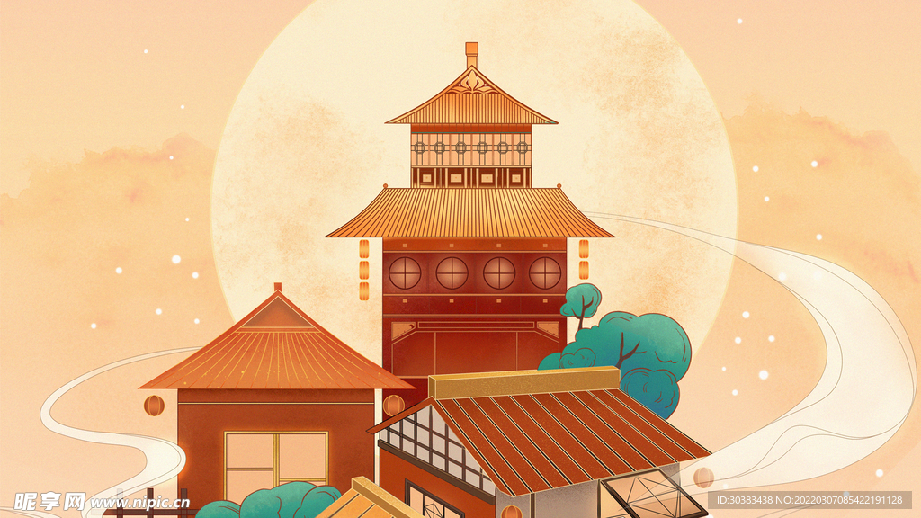 手绘花鸟山水风景画海报素材