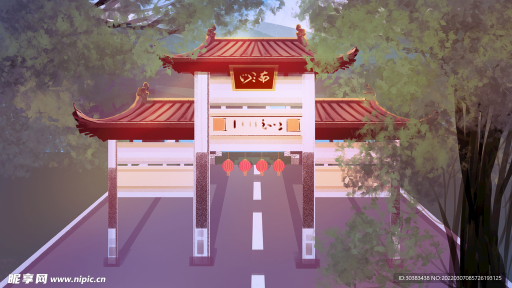 手绘花鸟山水风景画海报素材