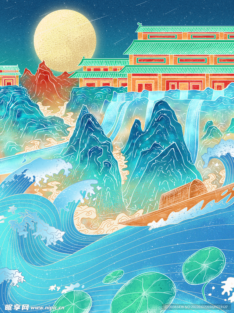 手绘花鸟山水风景画海报素材