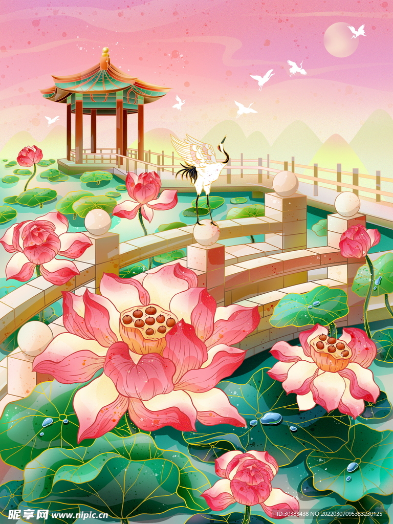 手绘花鸟山水风景画海报素材