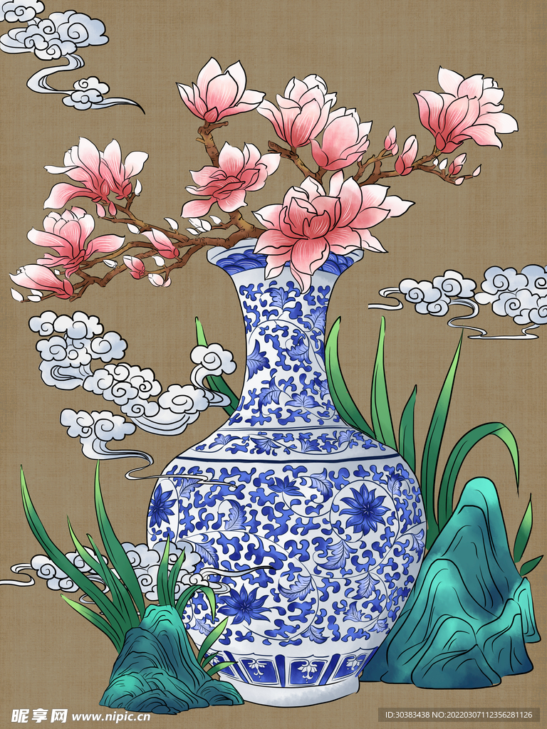 手绘花鸟山水风景画海报素材