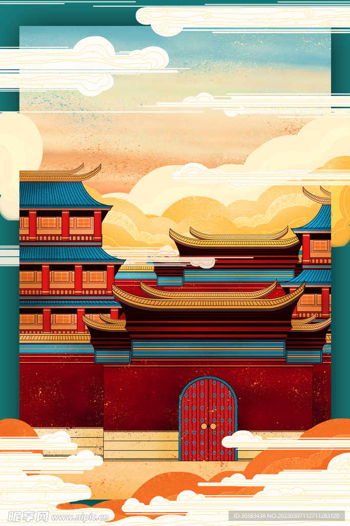 手绘花鸟山水风景画海报素材