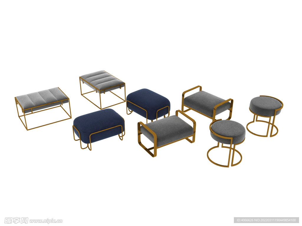 布艺沙发凳圆凳3d模型