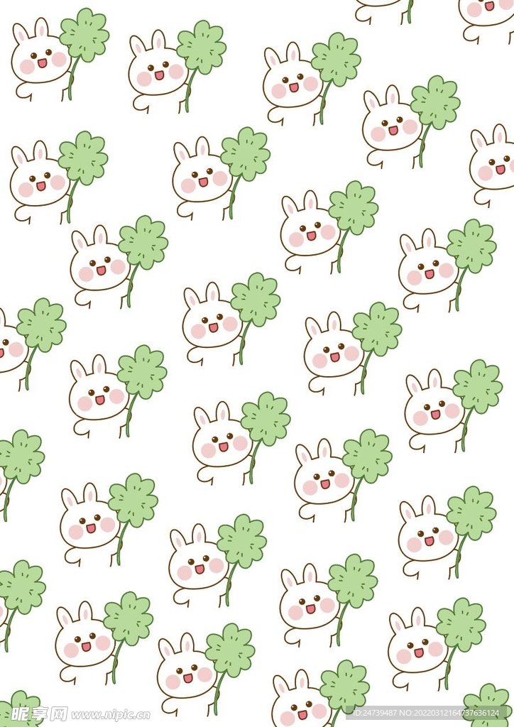 手绘卡通儿童填色简笔画四叶草兔
