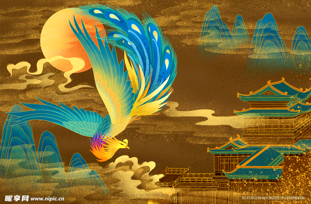 山海经神话故事国潮海报图片 