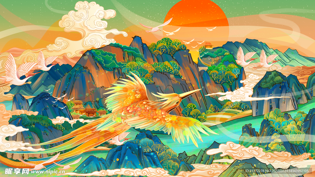 山海经神话故事国潮海报图片 